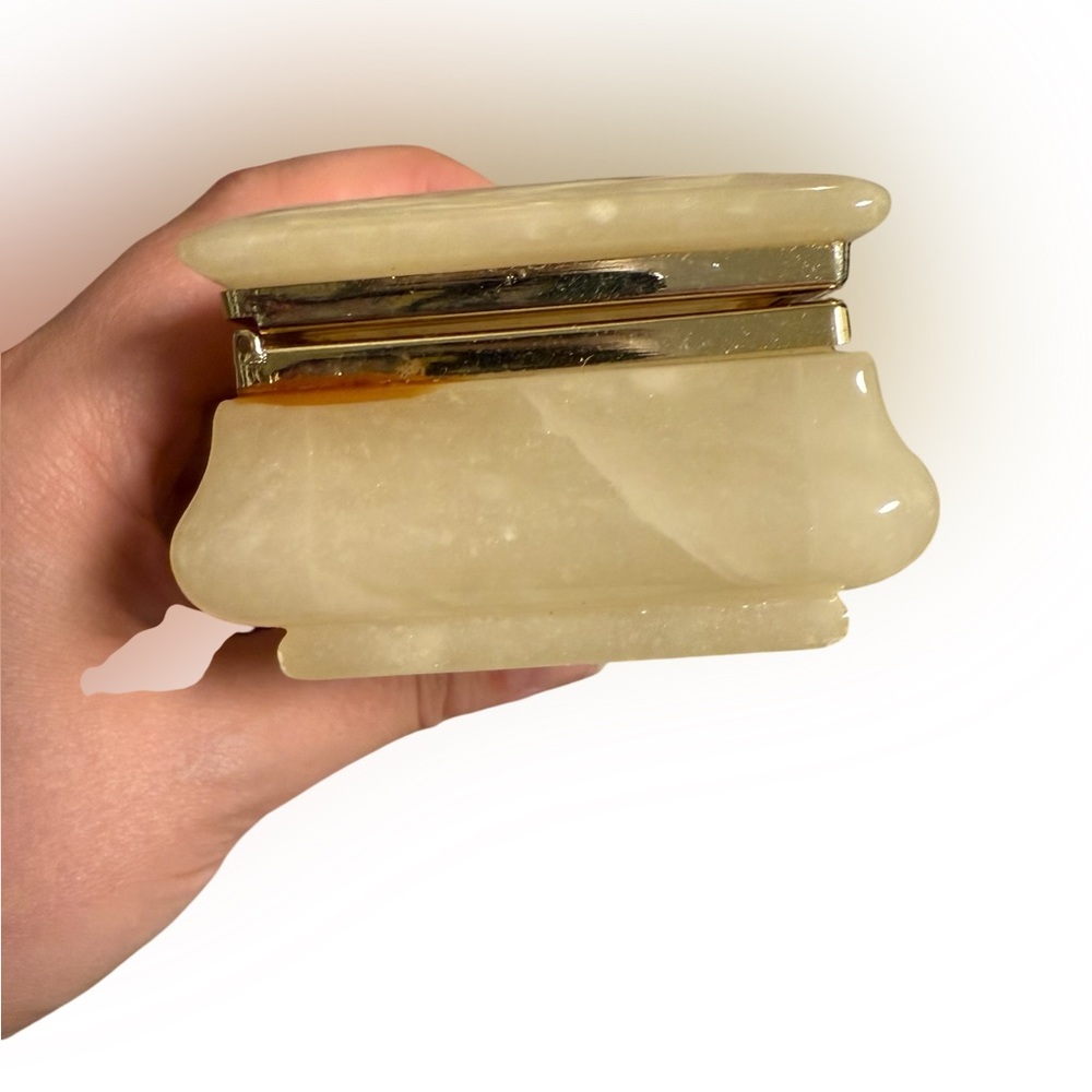 Vintage Alabaster Stone Jewelry Trinket Box with Floral Lid - Picture 8 of 14